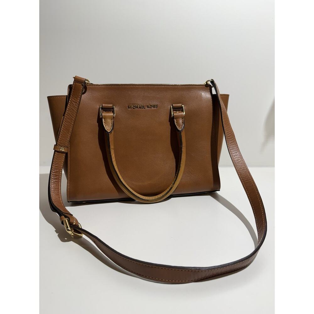 Michael Kors Savannah Saffiano Leather Satchel Luggage Brown Purse Handbag Bag